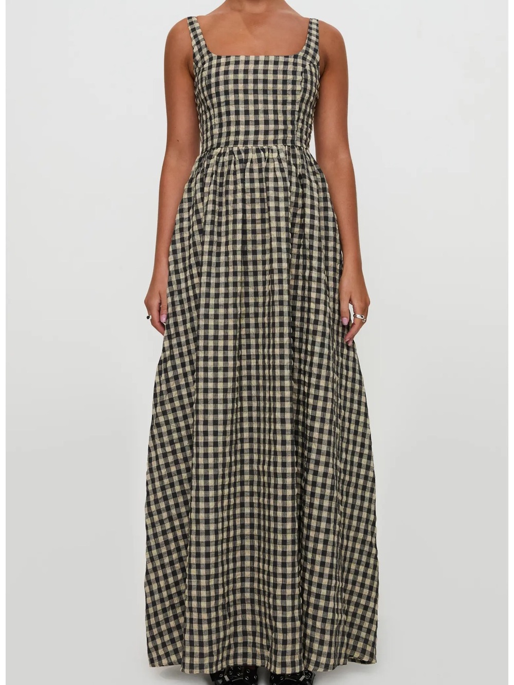 Princess Polly Classic Gingham Square-Neck Maxi Dress